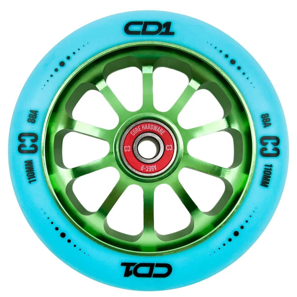 CORE CD1 Roue Trottinette Freestyle - Blue/Lime - 110mm