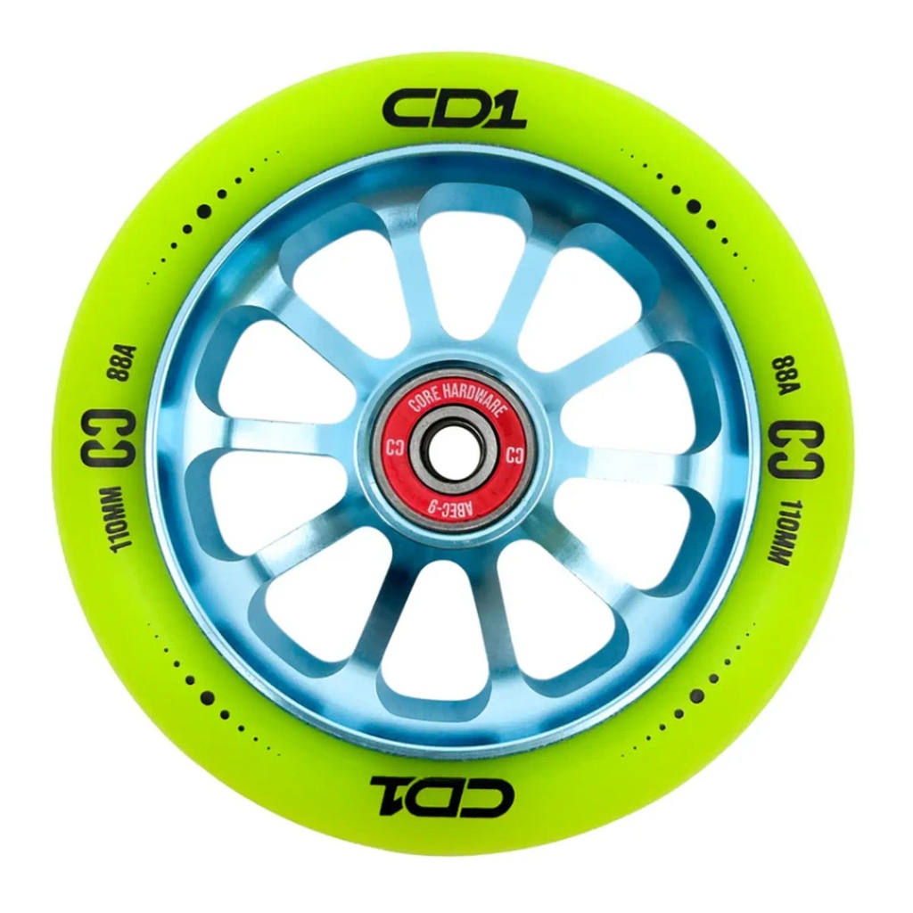 CORE CD1 Roue Trottinette Freestyle - Lime/Blue - 110mm