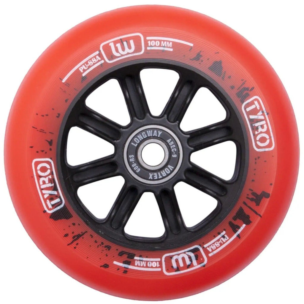 Longway Tyro Nylon Core Roue Trottinette Freestyle - Red/Black Flame - 110mm