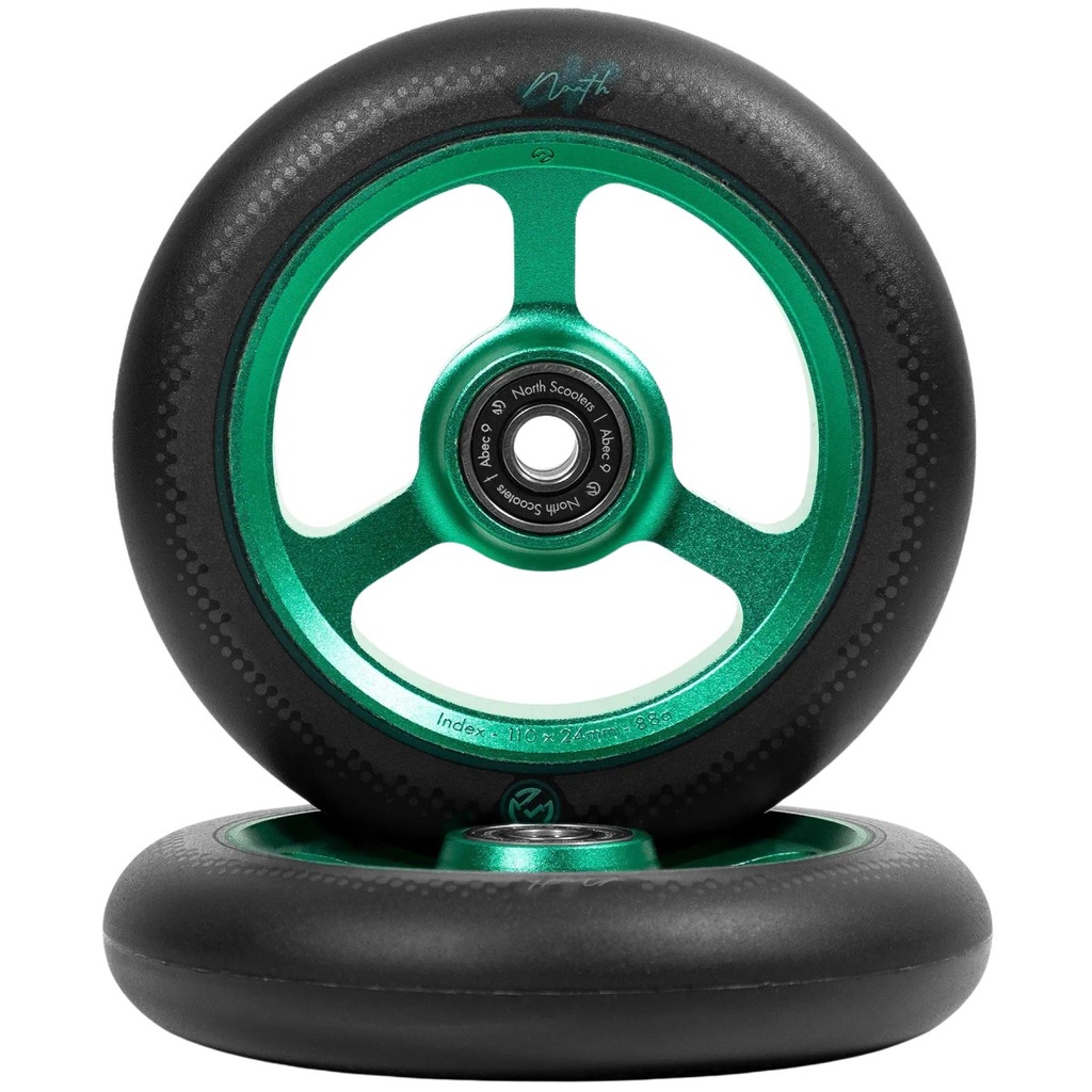 North Index Roues Trottinette Freestyle Pack de 2 - Emerald/Black - 110mm