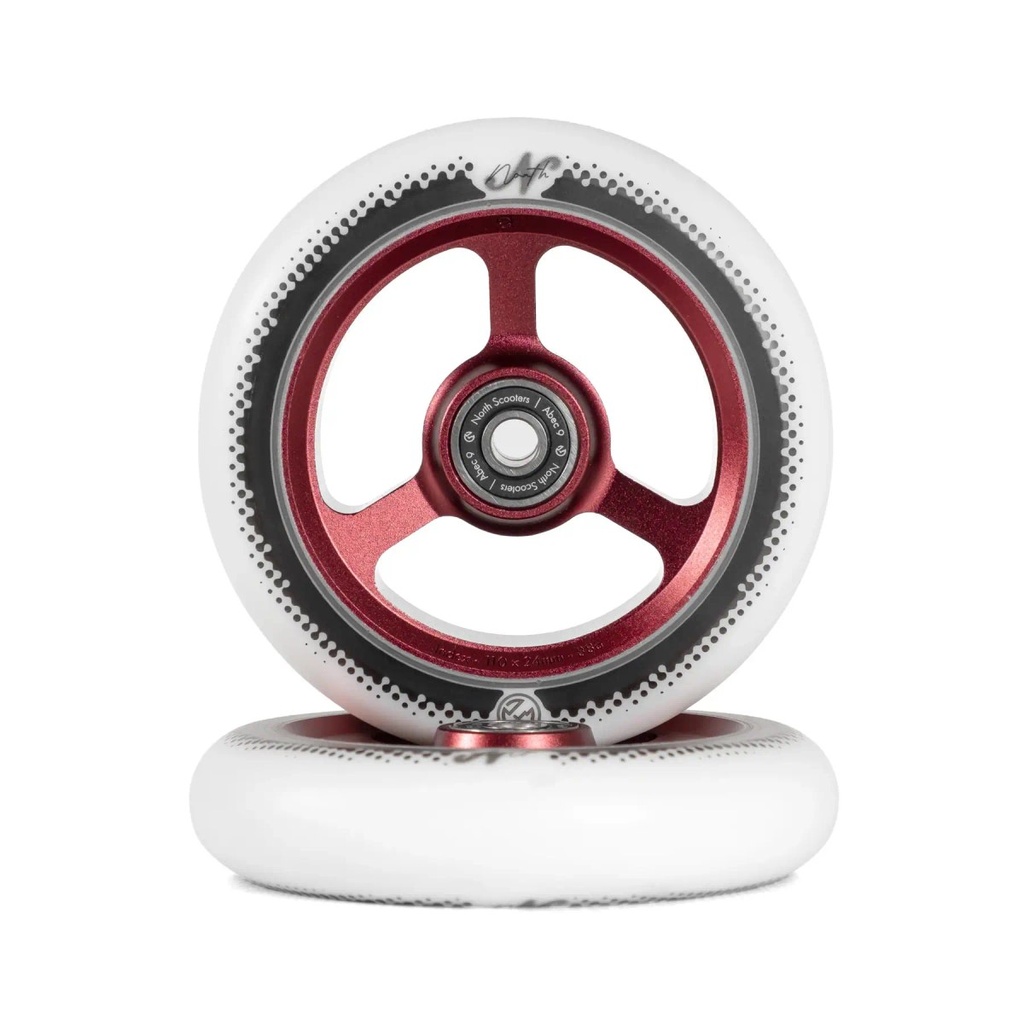 North Index Roues Trottinette Freestyle Pack de 2 - Wine Red/White Pu - 110mm