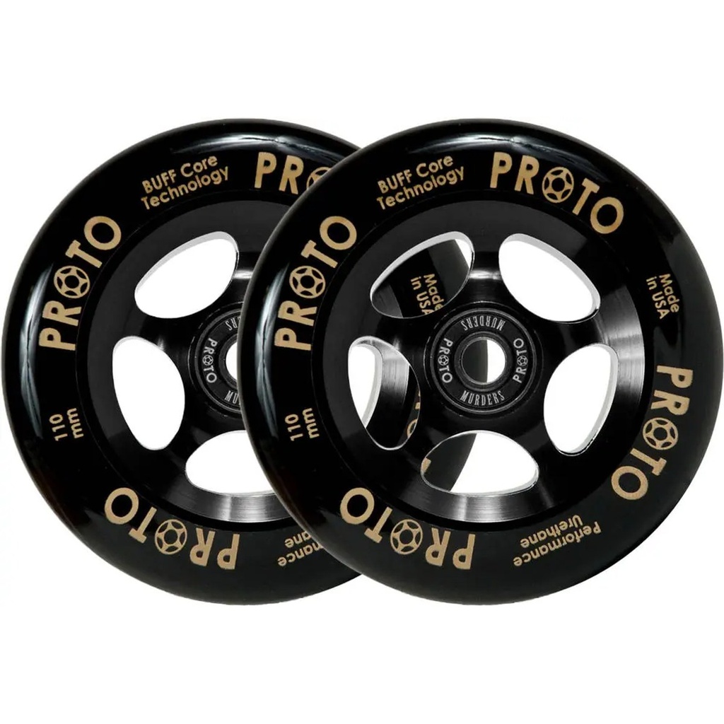 Proto Spoked Grippers Roues Trottinette Freestyle Pack de 2 - Black On Black - 110mm