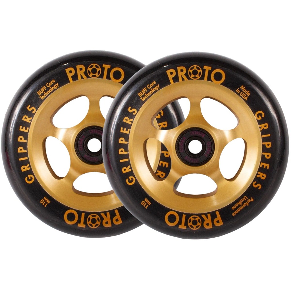 Proto Spoked Grippers Roues Trottinette Freestyle Pack de 2 - Black On Gold - 110mm