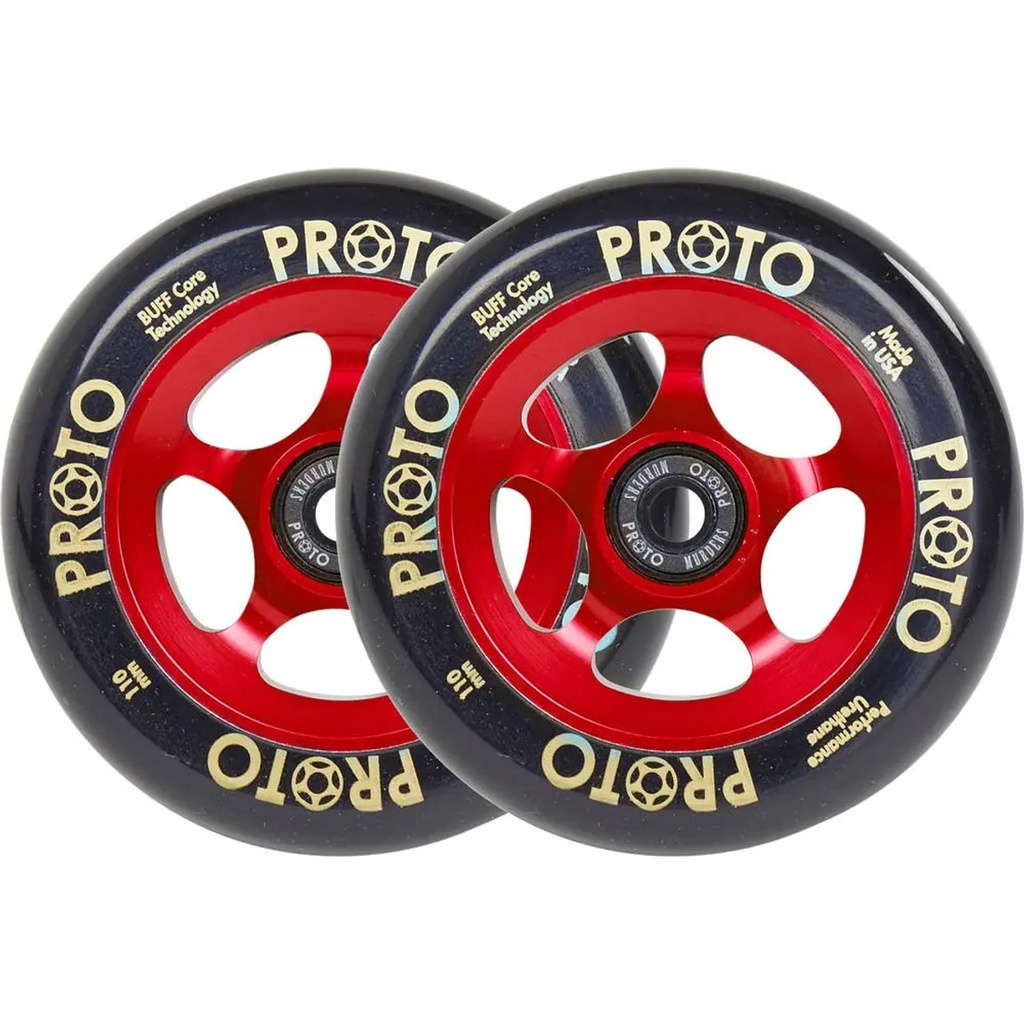 Proto Spoked Grippers Roues Trottinette Freestyle Pack de 2 - Black On Red - 110mm