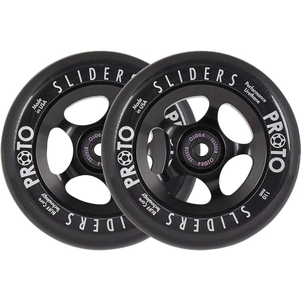 Proto Spoked Sliders Roues Trottinette Freestyle Pack de 2 - Black On Black - 110mm