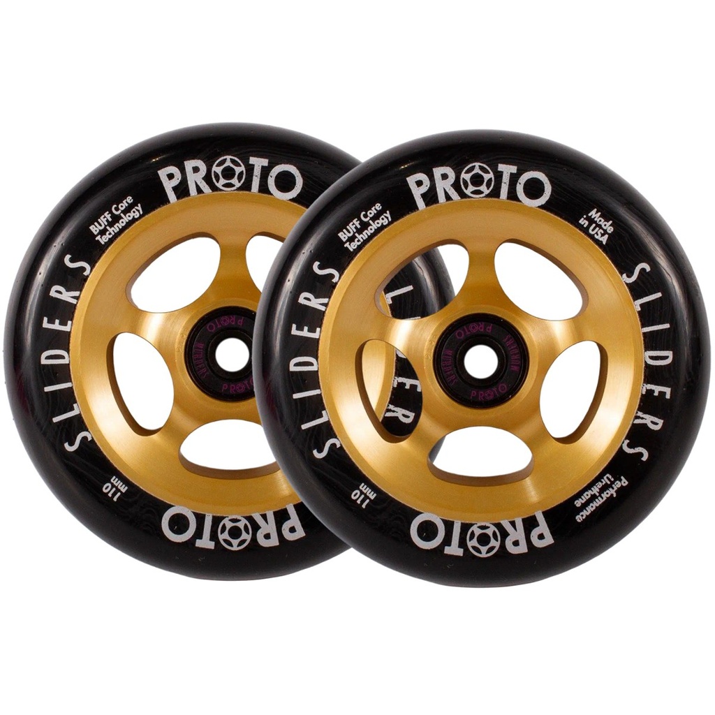 Proto Spoked Sliders Roues Trottinette Freestyle Pack de 2 - Black On Gold - 110mm
