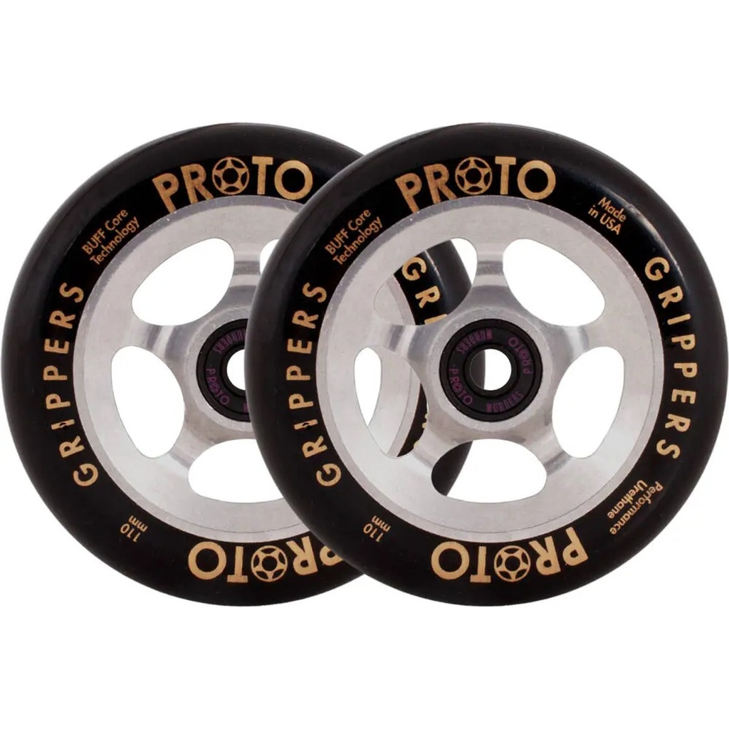 Proto Spoked Grippers Roues Trottinette Freestyle Pack de 2 - Black On Raw - 110mm