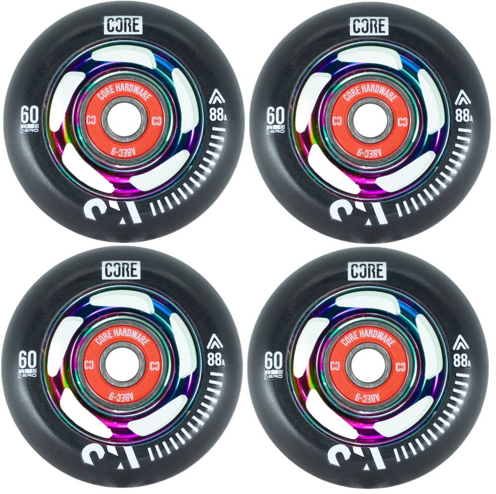 Core Aero Roues Rollers avec roulement Pack de 4 (60mm - Neochrome)