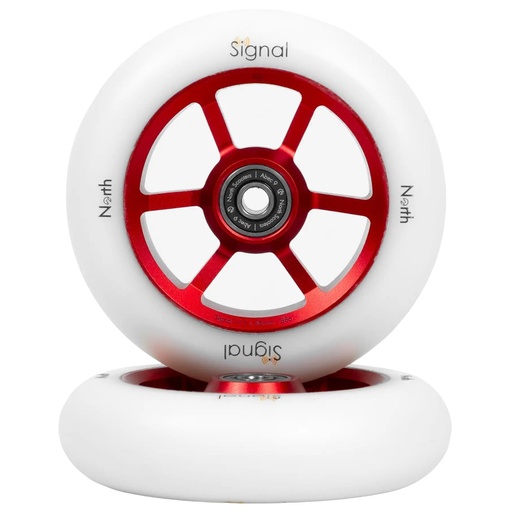 [cen_NOR-WHE-00089] North Signal Roues Trottinette Freestyle Pack de 2 - Red / White - 115mm