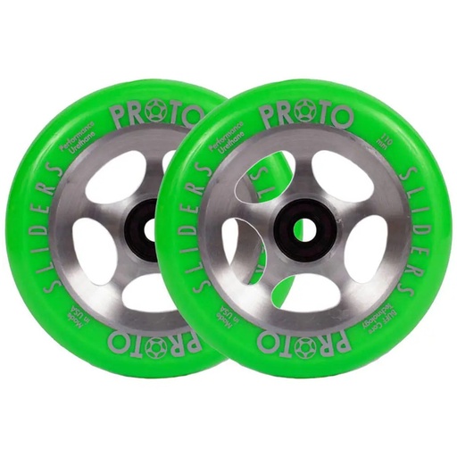 [cen_PSWHSL10SG] Proto Sliders Starbright Roues Trottinette Freestyle Pack de 2 - Green On Raw - 110mm