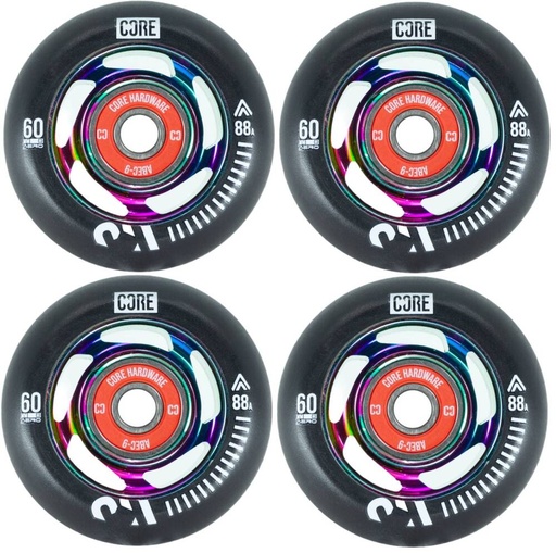 Core Aero Roues Rollers avec roulement Pack de 4 (60mm - Neochrome)